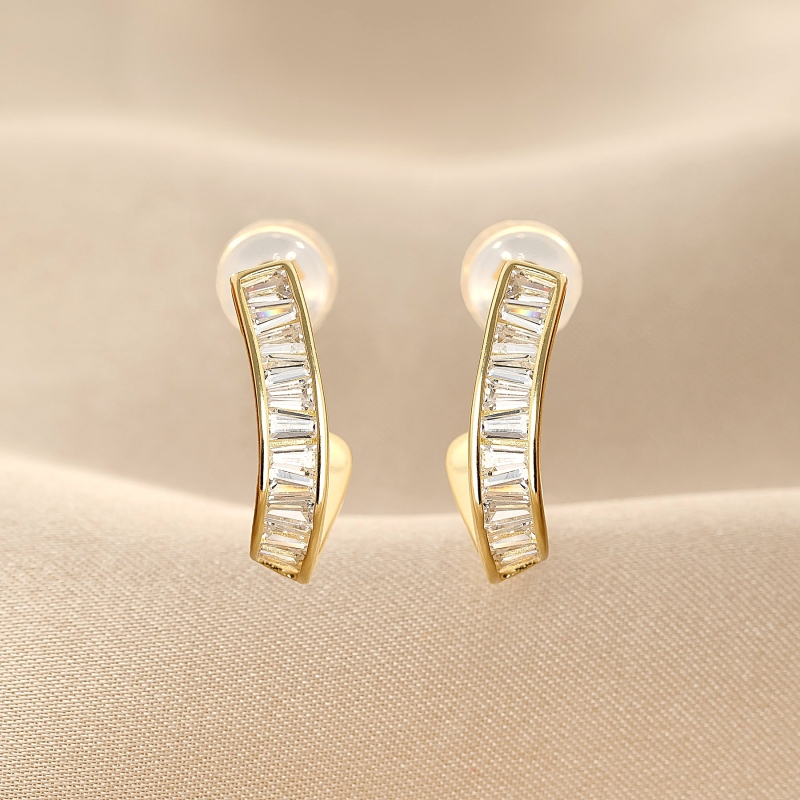 14K Gold Plated Silver Earrings, zirconia hook