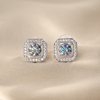 Cercei argint Mystic Aura cu moissanite