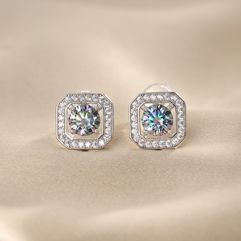 Cercei argint Mystic Aura cu moissanite
