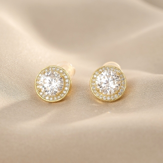 14K Gold Plated Silver Earrings, moissanite solitaire