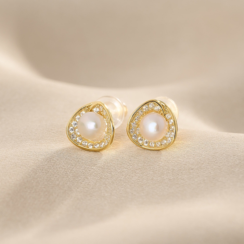 Cercei argint City Chic cu perla alba gold