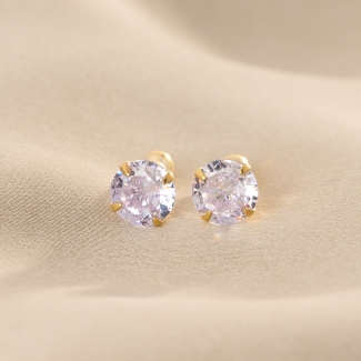 14K Gold Plated Silver Kids Earrings, lavender zirconia