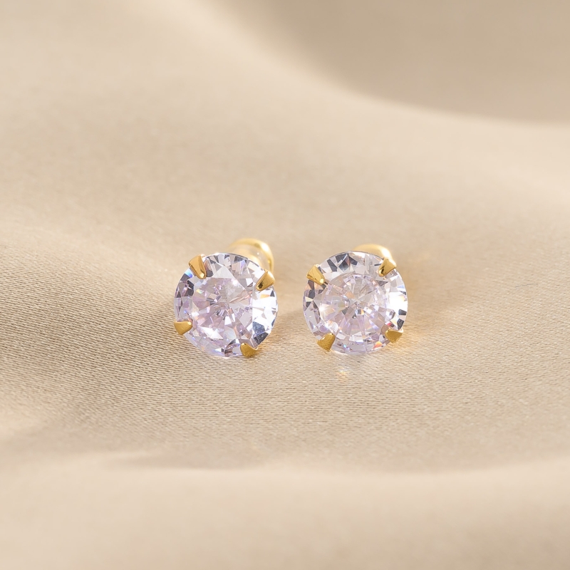 14K Gold Plated Silver Kids Earrings, lavender zirconia