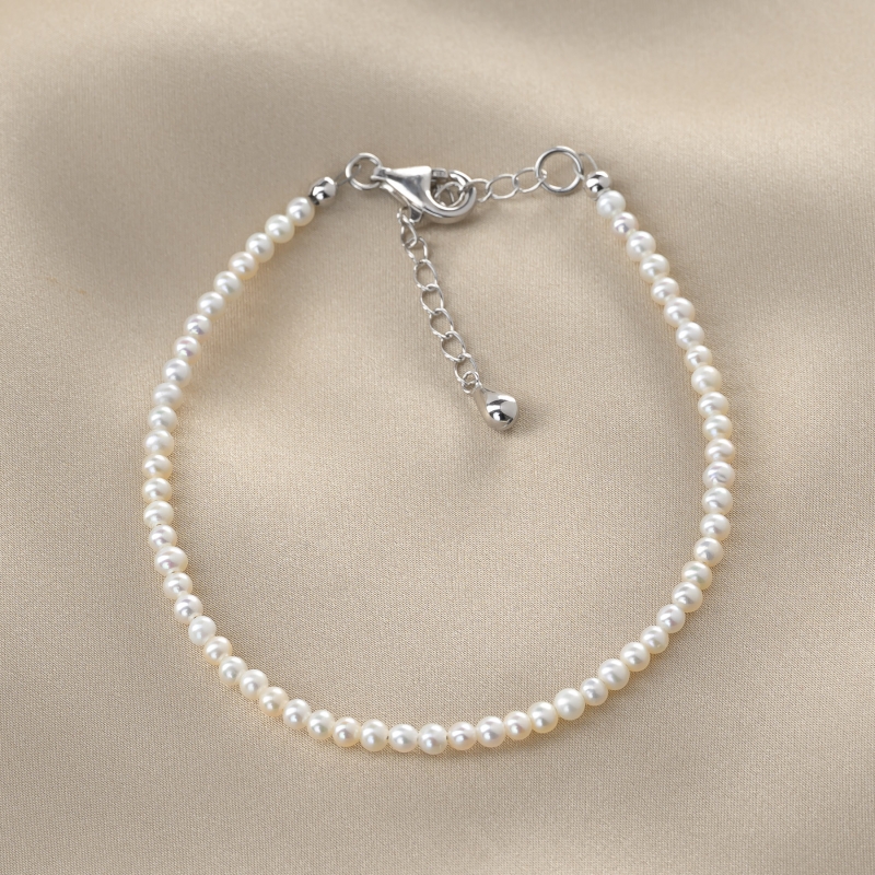 925 Silver Bracelet, cultured pearls 3mm