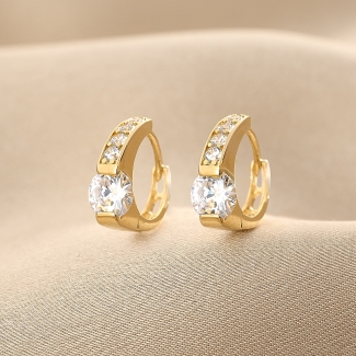 Cercei argint Lovely Solitaire zirconia, gold