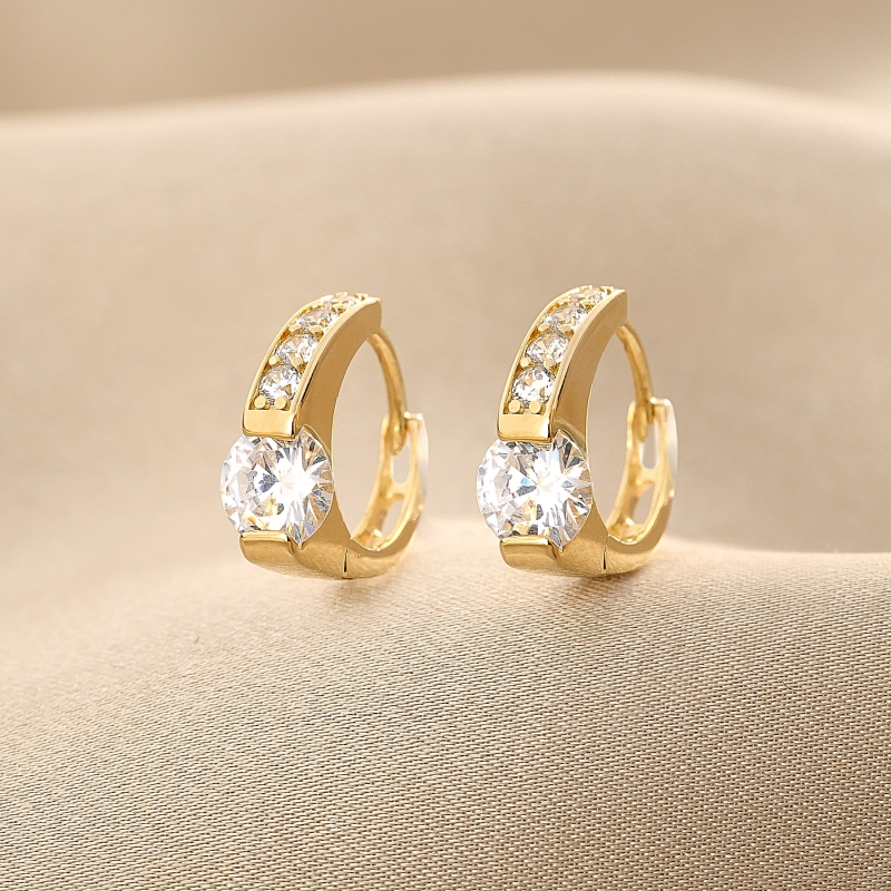 Cercei argint Lovely Solitaire zirconia, gold