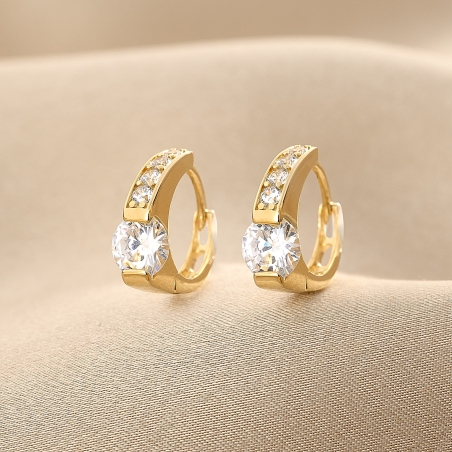 14K Gold Plated Silver Earrings Lovely Solitaire, zirconia