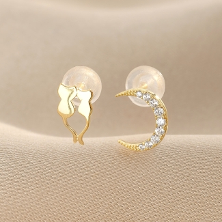 14K Gold Plated Silver Earrings MoonLove, cat & moon