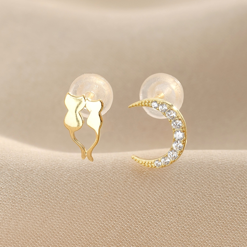Cercei argint MoonLove pisici si semiluna gold