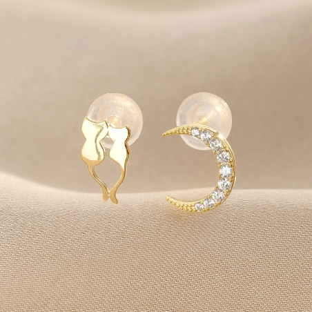 Cercei argint MoonLove pisici si semiluna gold