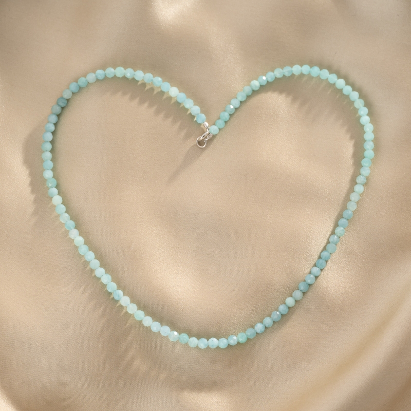 925 Silver Necklace, faceted amazonite