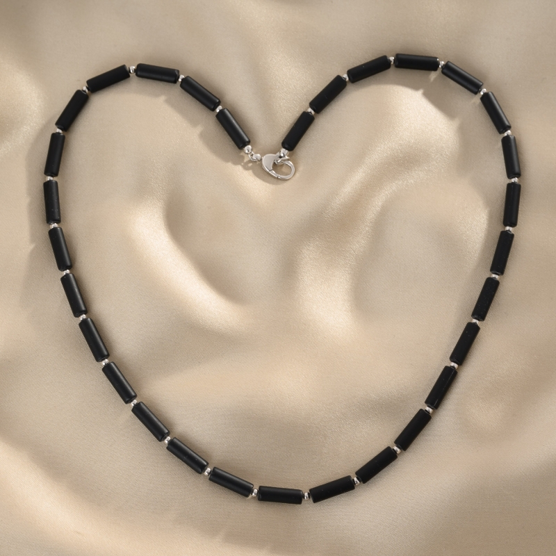 925 Silver Unisex Necklace, matte onyx