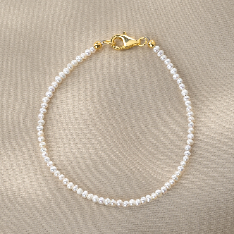 14K Gold Plated Silver Bracelet, cultured pearls 2.5mm
