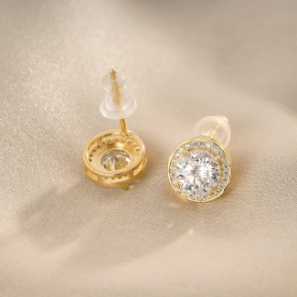 Cercei argint Solitaire In Beauty cu moissanite gold