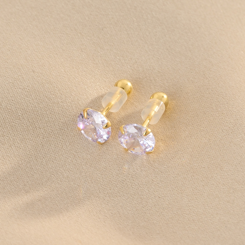 14K Gold Plated Silver Kids Earrings, lavender zirconia