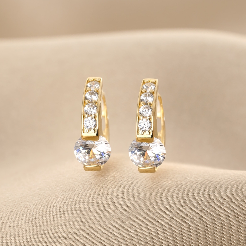 Cercei argint Lovely Solitaire zirconia, gold