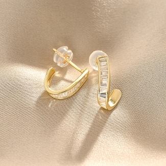 14K Gold Plated Silver Earrings, zirconia hook