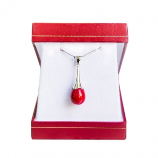 Silver pendant red coral drops