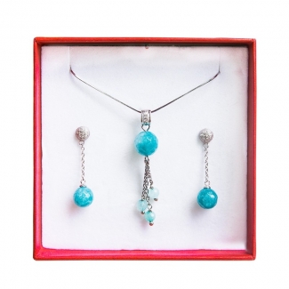 Agate silver turquoise jewelry set