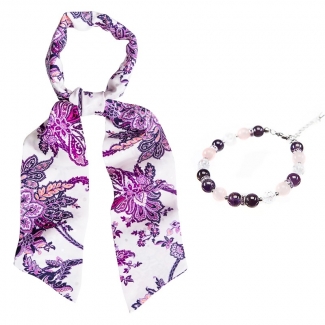 GIFT: Grace silk scarf and bracelet amethyst, rose quartz and crystal ice