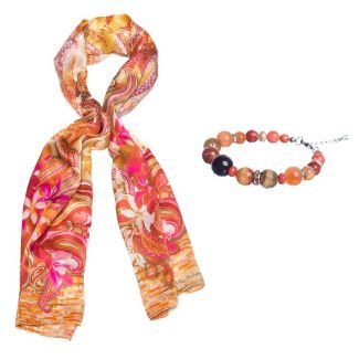 GIFT: Mila Schon Sal silk hydrangeas pink and orange agate and rose quartz bracelet