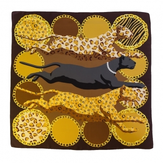 Silk Scarf Marina D'Este Wild Cats brown