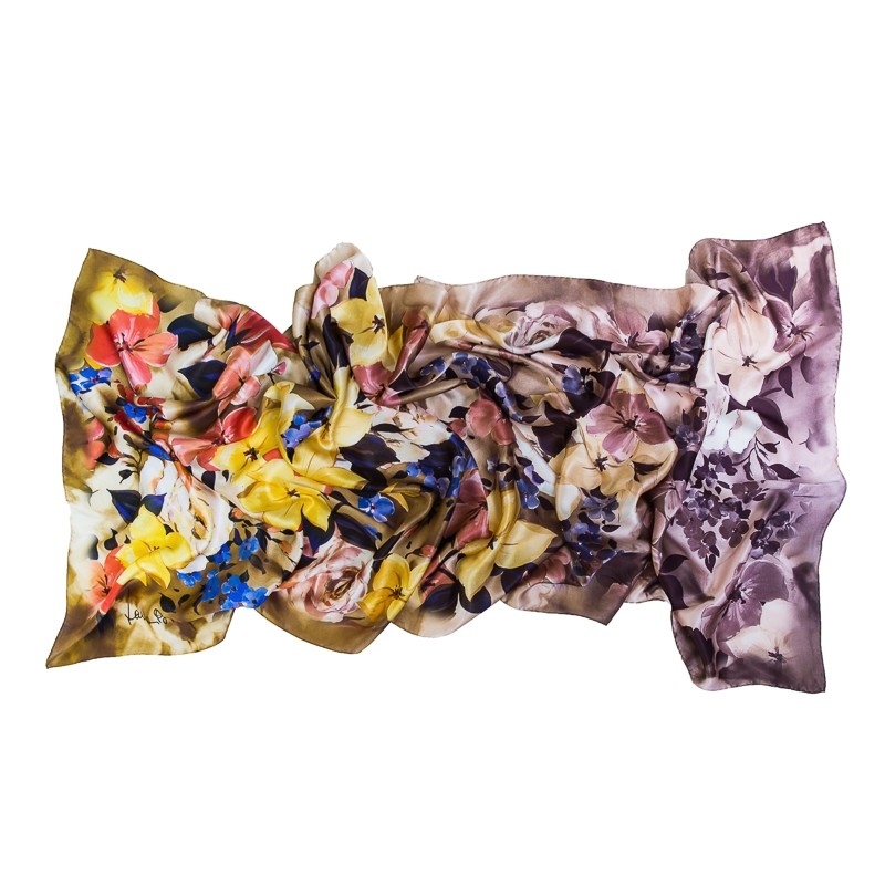 Silk Shawl Laura Biagiotti little flowers yellow turquoise