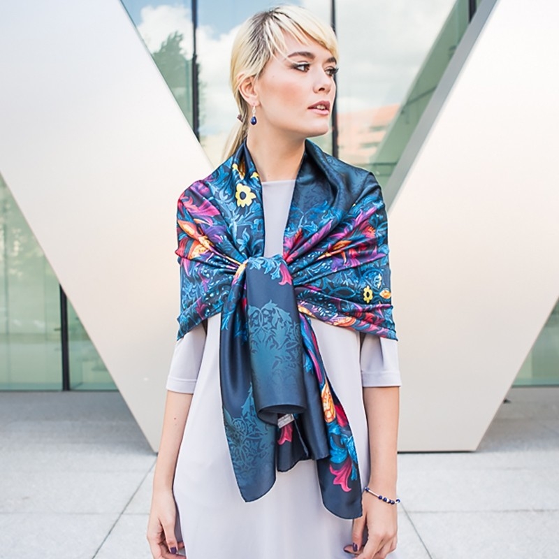 Silk Shawl Marina D'Este arabesc blue dark