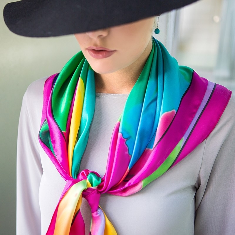 Silk Scarf Gaia rainbow fucsia