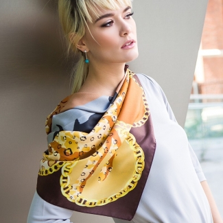 Silk Scarf Marina D'Este Wild Cats brown