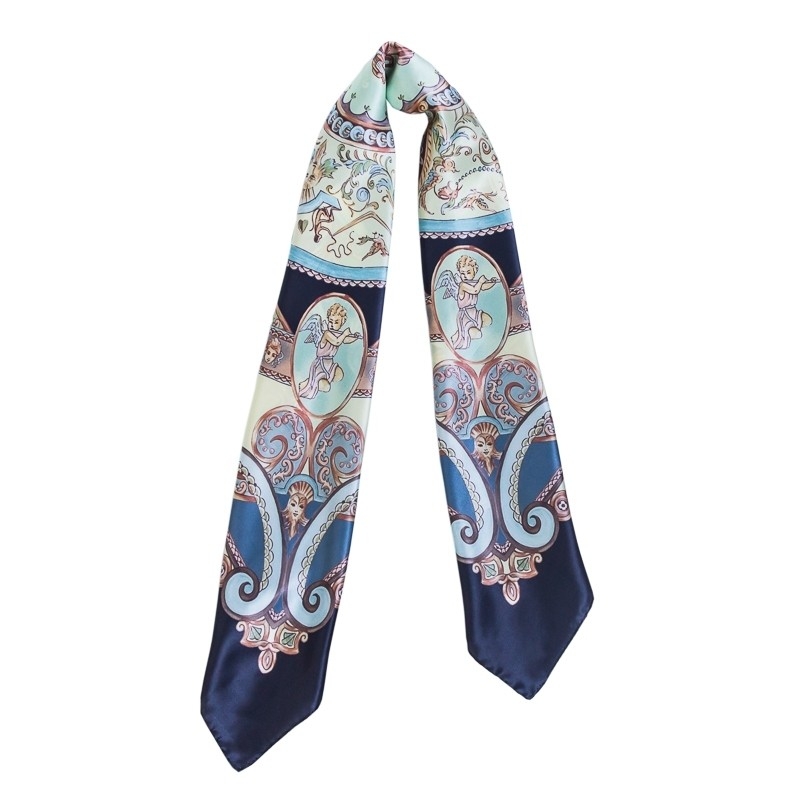 CADOU: Esarfa matase naturala Marina D'Este When In Rome navy si Cercei argint zirconia oval ascutit lapis lazuli picaturi