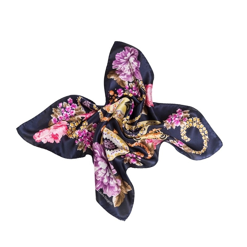 CADOU: Esarfa matase Laura Biagiotti Ti Amo navy si Set papion cu batista matase naturala Paisley navy