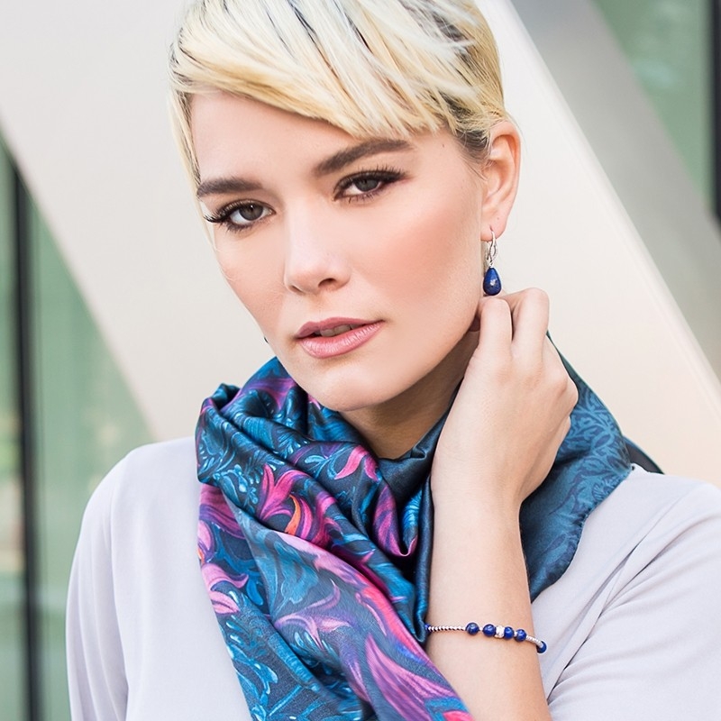 CADOU: Sal Marina D'Este arabesc blue dark si cercei lapis lazuli si rhinestone