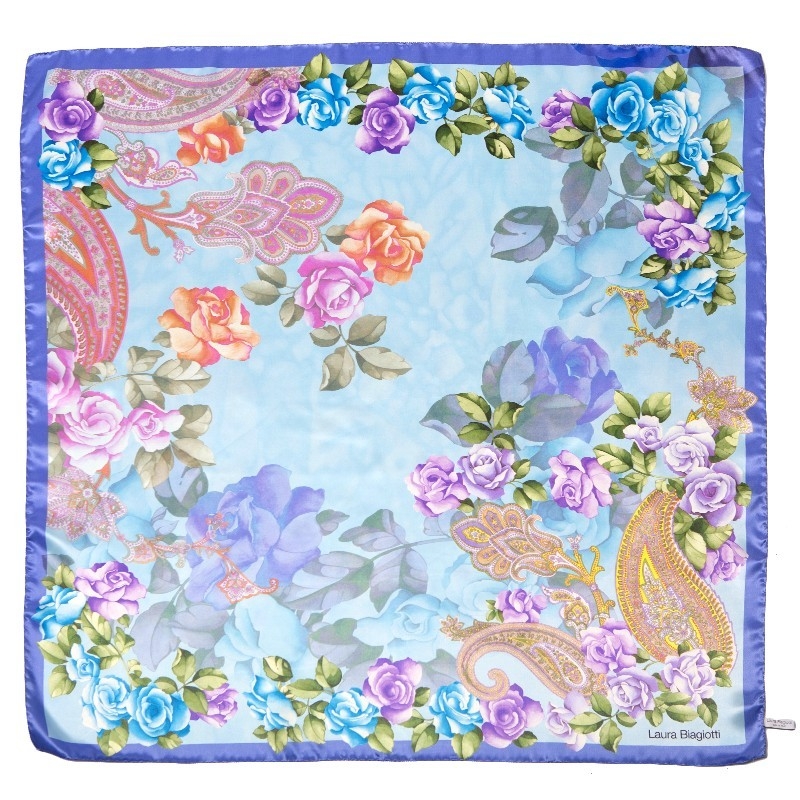 Esarfa matase L. Biagiotti  Delicate Roses blu