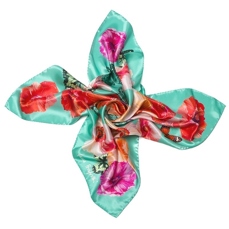 Esarfa patrata L. Biagiotti Bouquet flowers turcoise