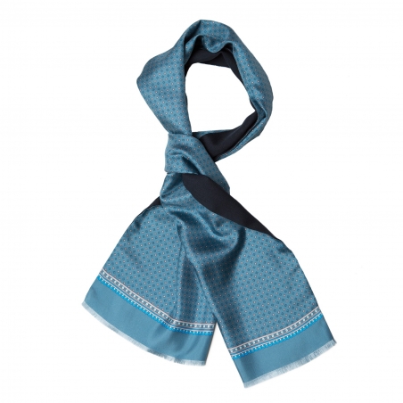 Esarfa matase si lana barbati smart print albastru petrol