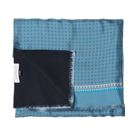 Esarfa matase si lana barbati smart print albastru petrol