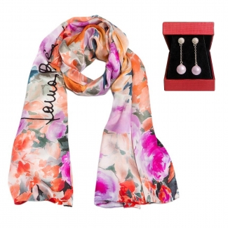  Laura Biagiotti roses coral silk shawl and silver earrings rose quartz My Way
