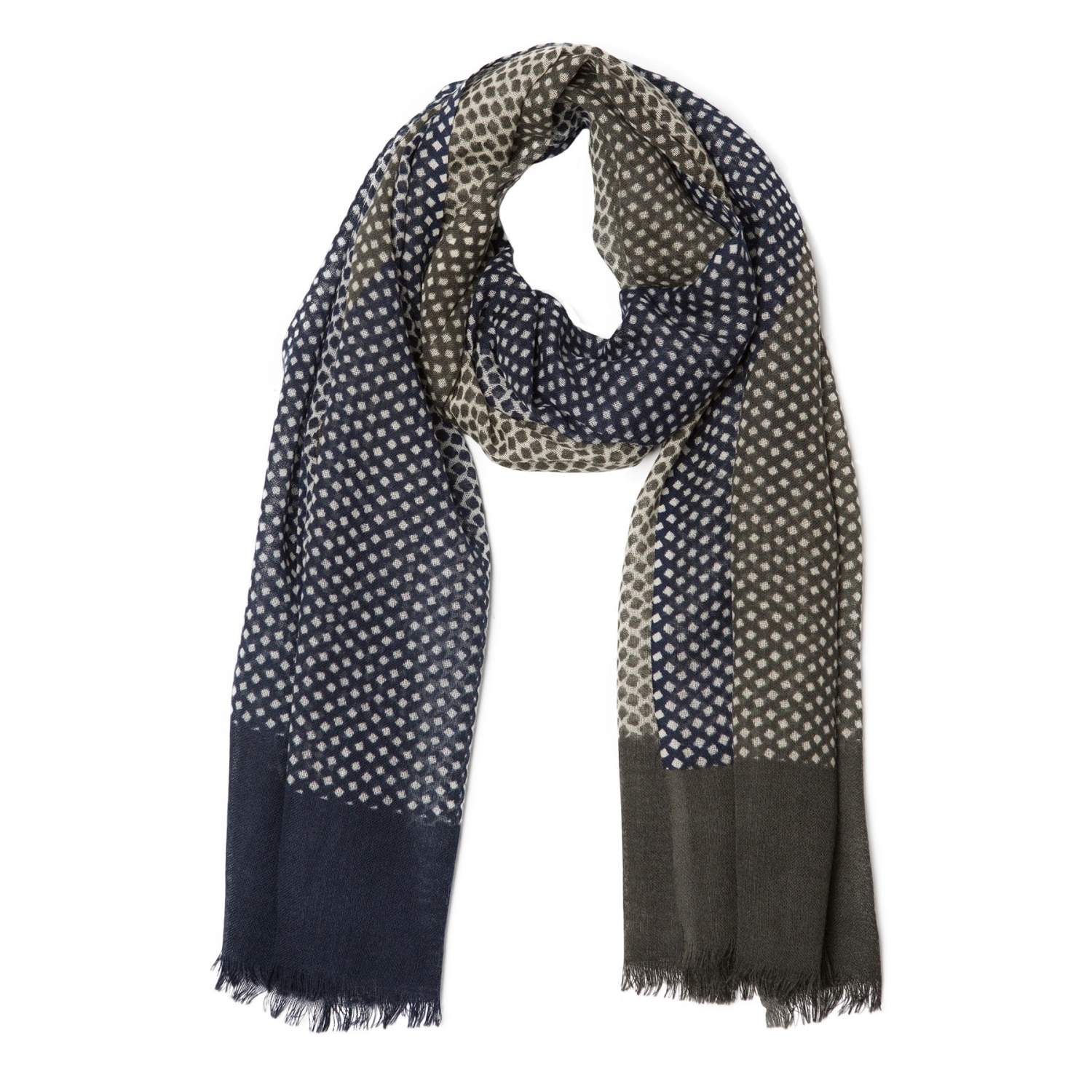 Wool scarf Mila Schon unisex olive navy pattern