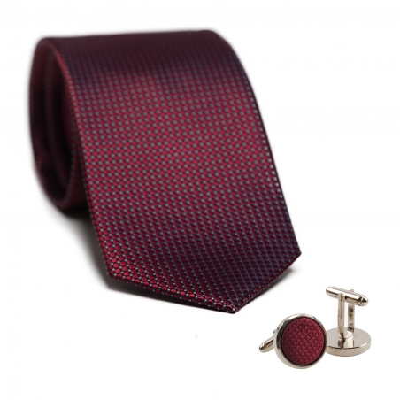 Cadou: Cravata matase L. Biagiotti patrate rosu inchis Executive si butoni inox si matase bordo