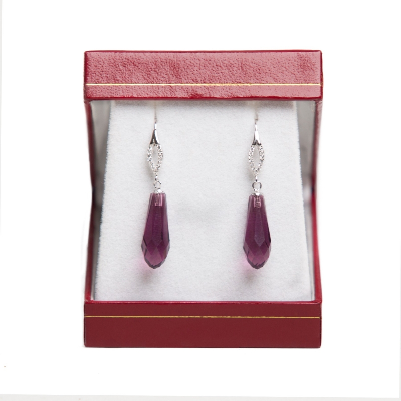 Silver Pendant Swarovski Amethyst drops