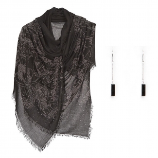 Cadou: Sal cu stras flututi negru si cercei argint onix