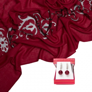 Cadou: Esarfa lana dark red si cercei agat coniac