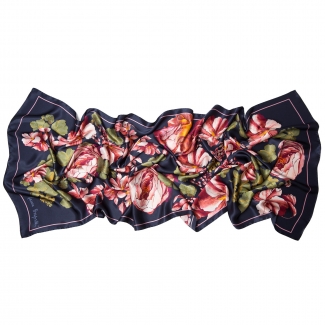 Cadou: Sal matase big flowers navy si set bijuterii argint lapis lazuli