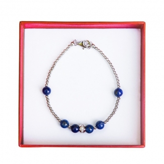 Cadou: Sal matase big flowers navy si set bijuterii argint lapis lazuli