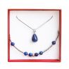 Gift: Silk scarf big flowers navy and lapis lazuli silver jewelry set