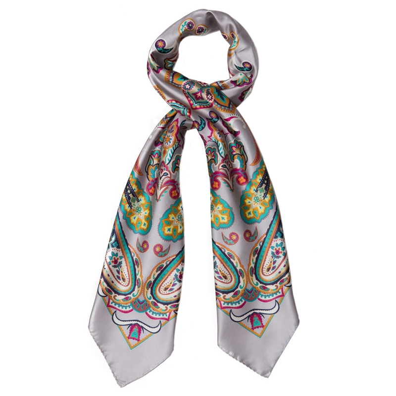 Esarfa matase M. Schon Endless Paisley Gri