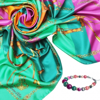 Gift: Silk scarf Lovely Touch Emerald and pastel green agate bracelet