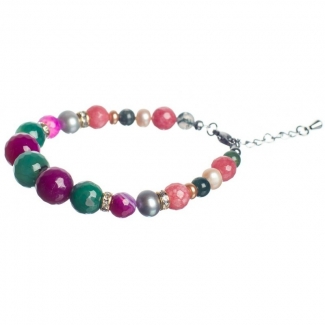 Gift: Silk scarf Lovely Touch Emerald and pastel green agate bracelet