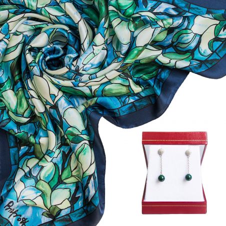 Gift: Volare Turquoise Silk Scarf and Silver earrings malachite My Way